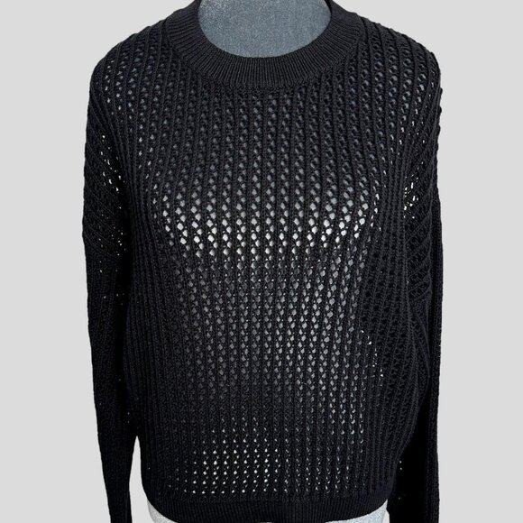 sheer baggy black cotton open knit chunky fall sweater M Old Navy - Picture 4 of 8